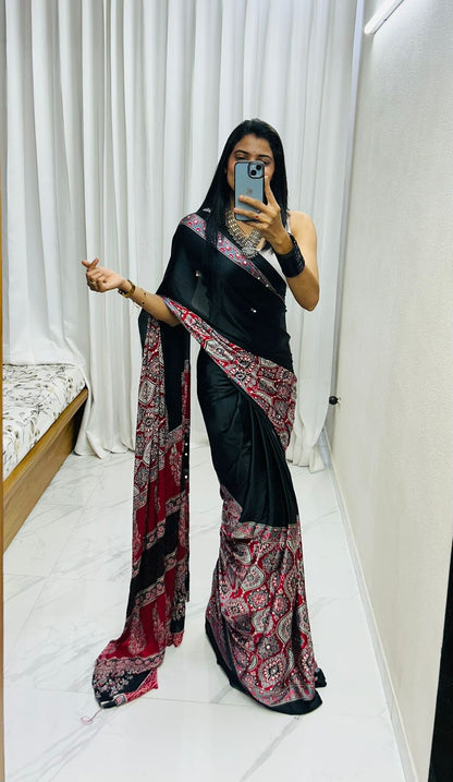The Diya Radiance Look Royal Black Gajji Silk Saree With Mirror Work