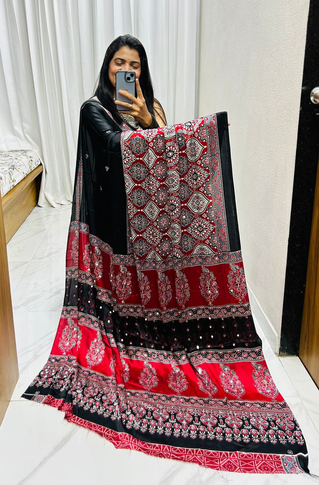 The Diya Radiance Look Royal Black Gajji Silk Saree With Mirror Work