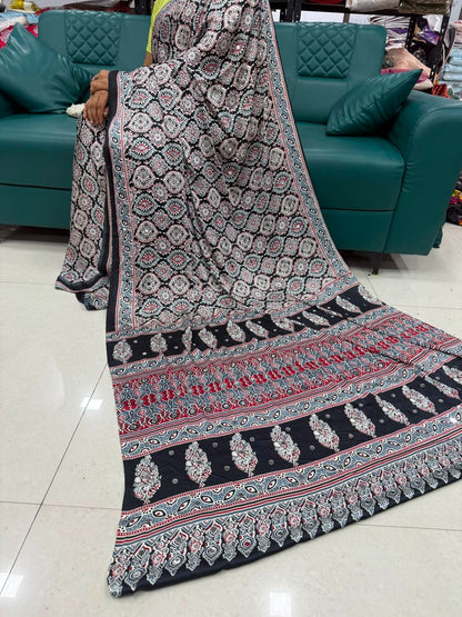 Sheesh Mahal  Black Gajji Silk Saree with Hand-Embricated Mirror Work