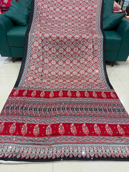 Shahi Nazraana Deep Crimson Red Pure Gajji Silk Festive Wear Saree