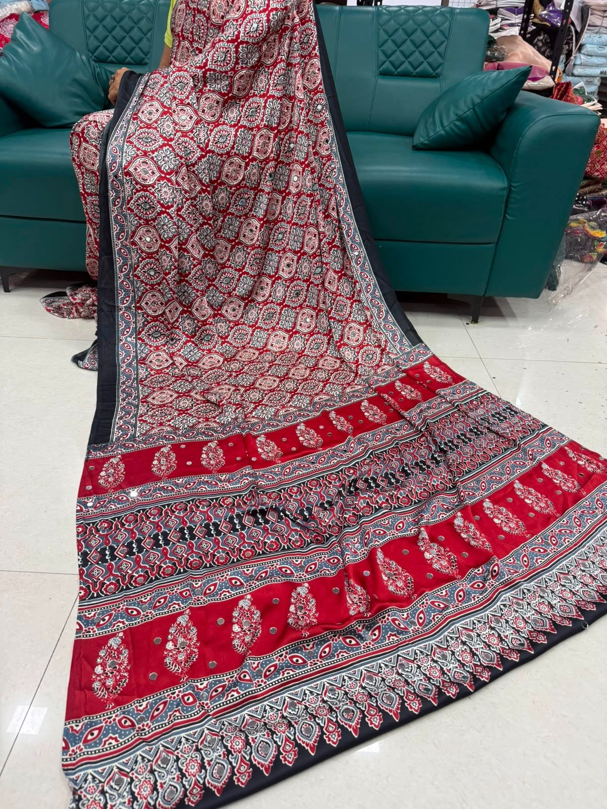 Shahi Nazraana Deep Crimson Red Pure Gajji Silk Festive Wear Saree