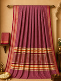 Magenta Purple Micro Checks with Festive Zari Border Handloom Saree