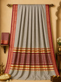 The Charcoal Luxury Cotton Checkered Steel Grey and Crimson Saree