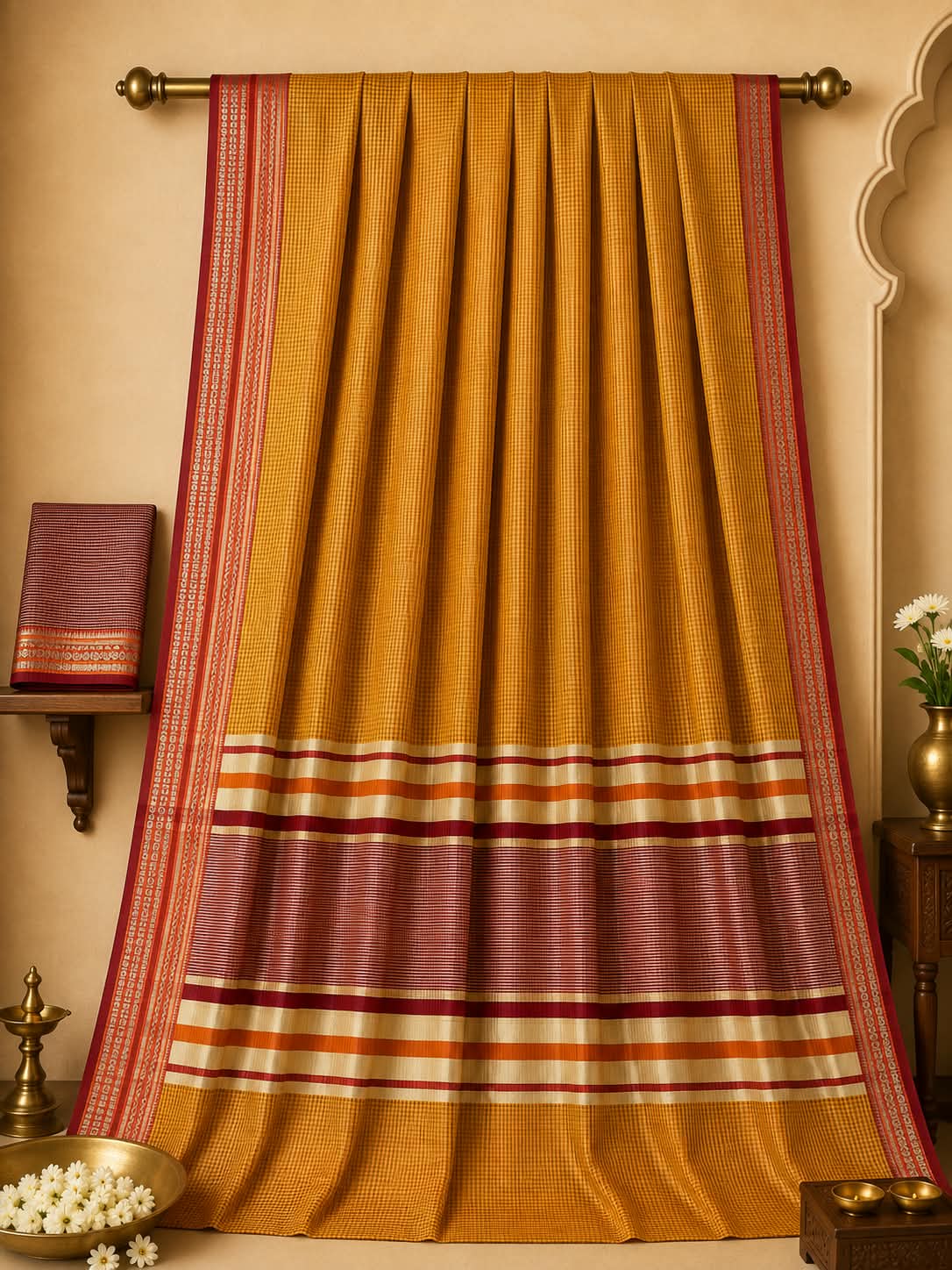 Premium Cotton Micro-Check with Heritage Zari Pallu Saree
