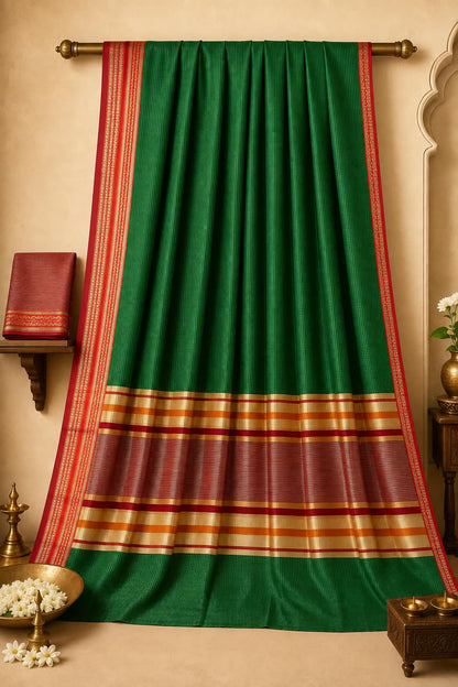 Rich Jade Handloom Cotton Crimson Heritage Saree