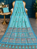 Traditional Woven Elephant Pallu Aqua Sea Green Premium Cotton Saree