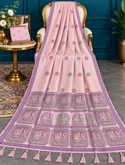 Soft Pink Premium Cotton Silk Jacquard Saree with Elephant Pallu
