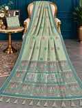 Premium Munga Cotton Elephant Motif Saree in Pastel Green