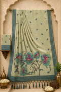 Woodland Whispers Tassel Finish Woven Cotton Saree