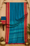 Ocean Abyss & Fuchsia Glaze Silk-Touch Cotton Saree