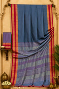 Smoky Sapphire & Ruby Glaze Silk-Touch Cotton Saree