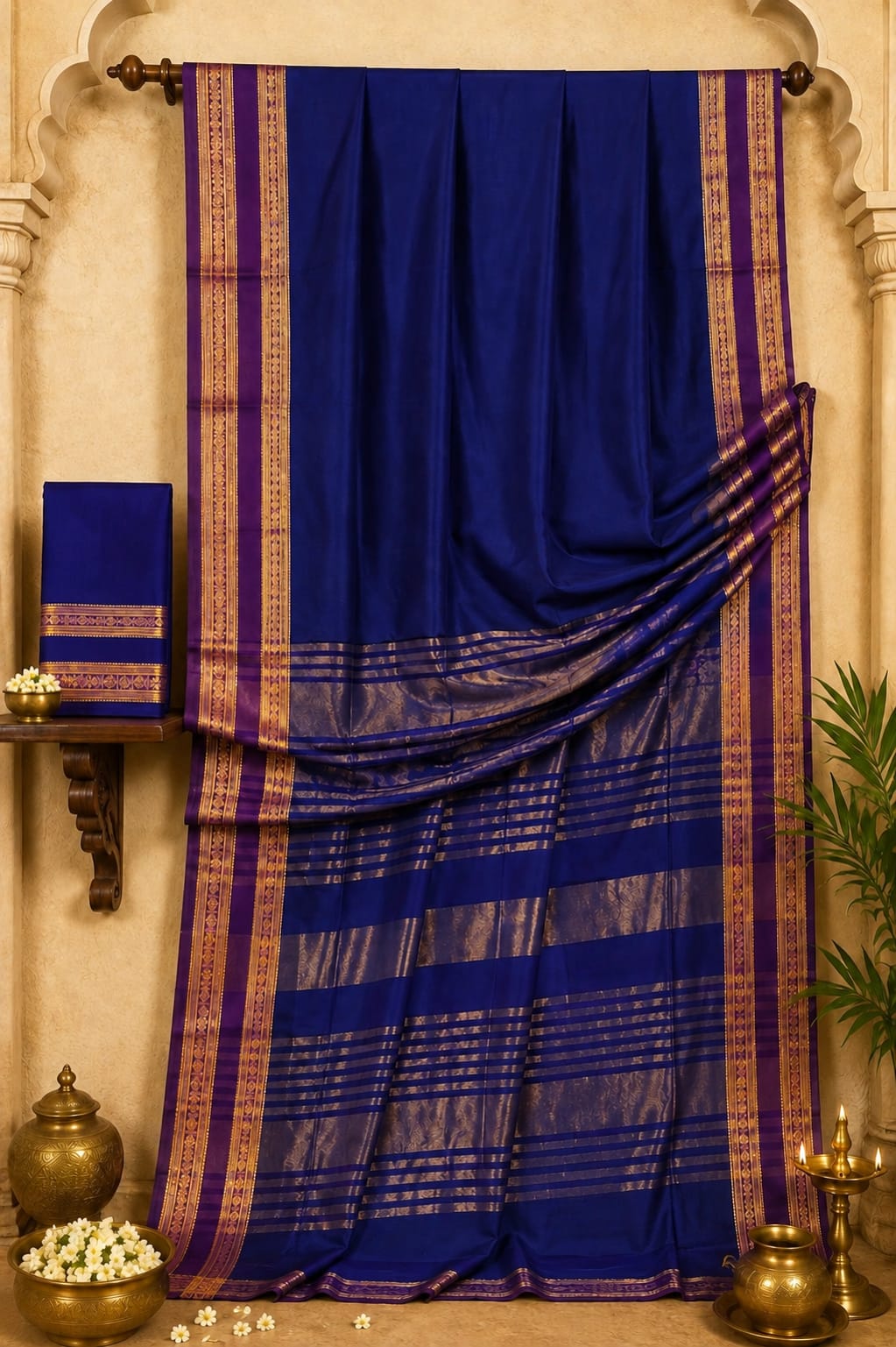 Premium Contrast Zari Border in Royal Blue Soft Mercerized Cotton Saree