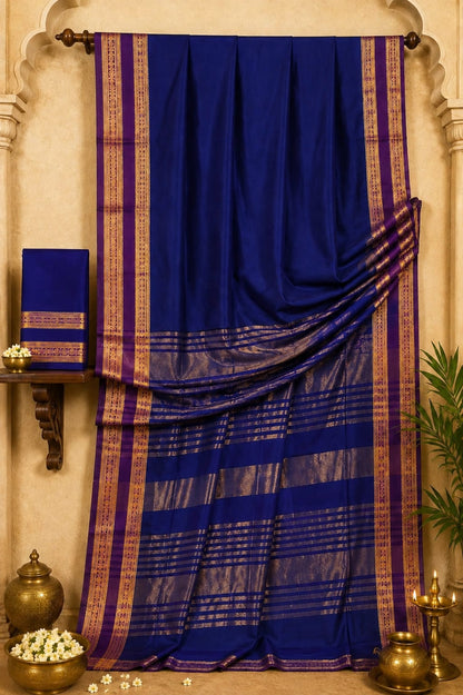 Premium Contrast Zari Border in Royal Blue Soft Mercerized Cotton Saree