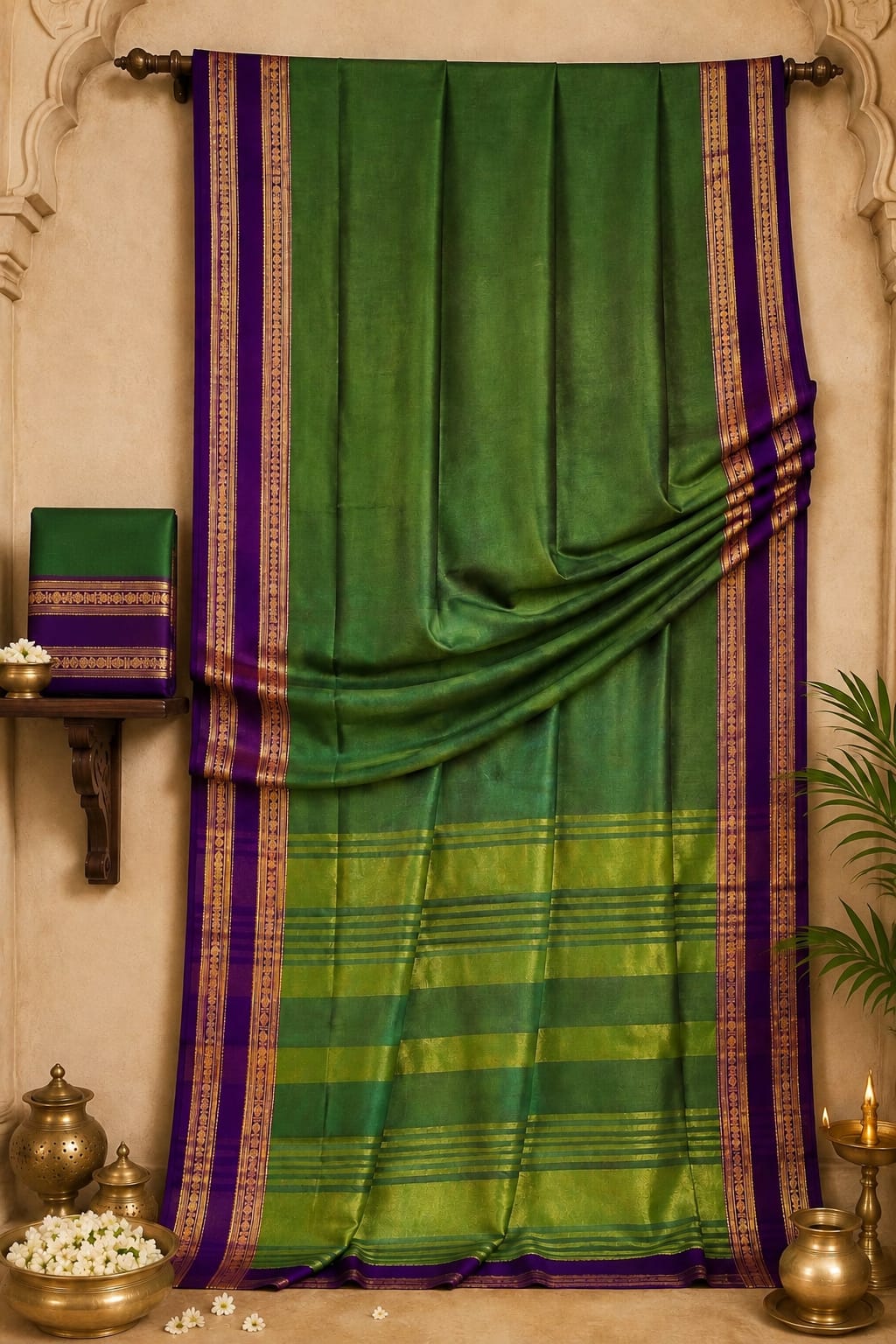Deep Emerald Malabar Heritage Mercerized Cotton Saree
