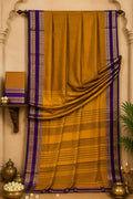Classic Marigold Sheen Cotton Saree with Contrast Purple Accents