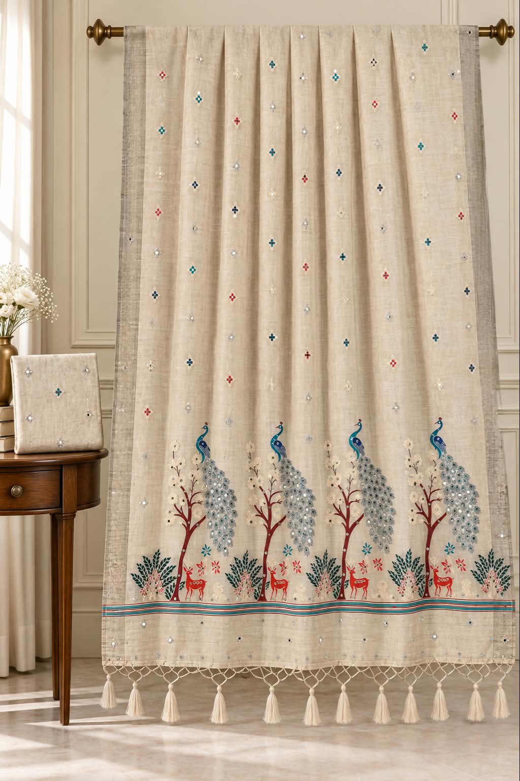 Premium Soft Mercerized Cotton Saree with Royal Woodland Peacock Skirt Border