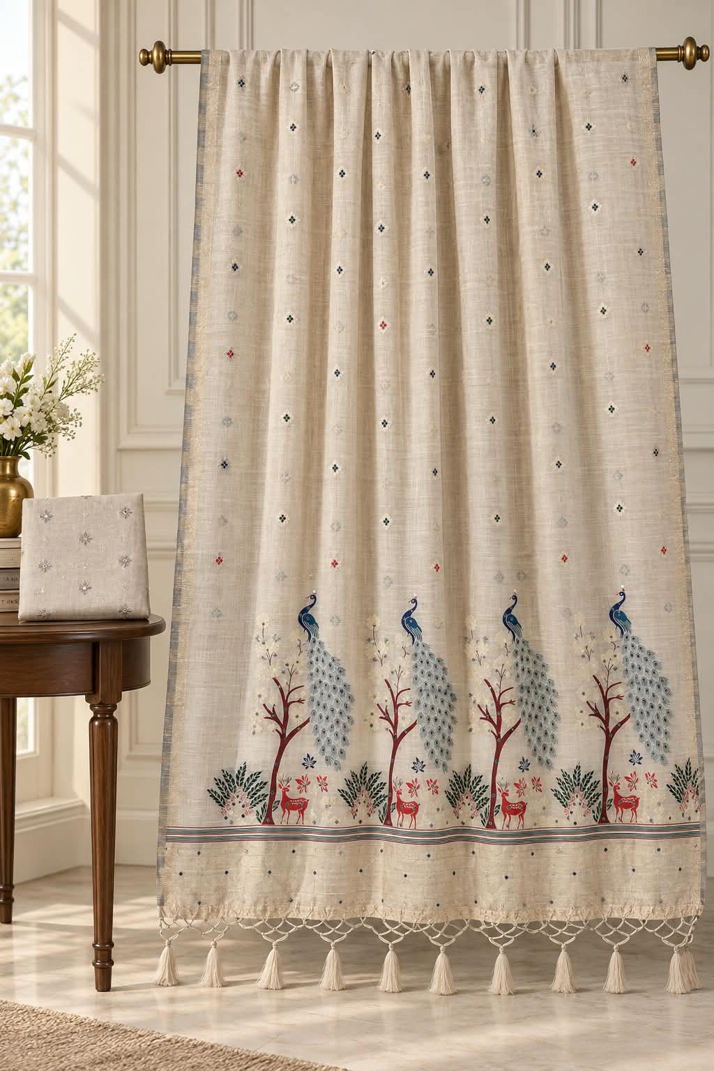 Majestic Peacock Motifs Enchanted Vrindavan Forest Saree
