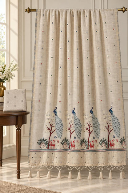 Majestic Peacock Motifs Enchanted Vrindavan Forest Saree