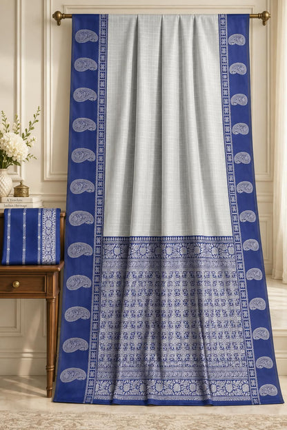 Platinum Mist Mercerized Saree with Royal Azure Borders