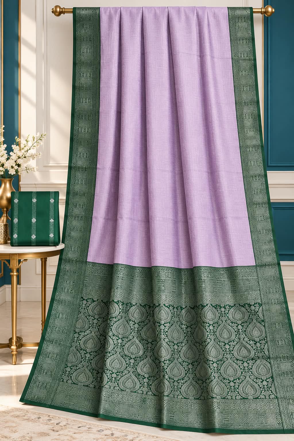 The Royal Orchid & Emerald Vine Mercerized Silk-Blend Saree