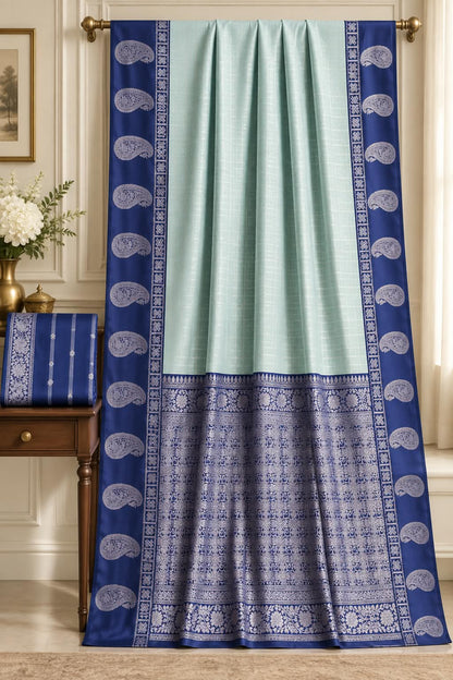 Shahi Indigo & Mint Checkered Saree