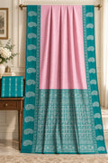 Pastel Pink and Peacock Teal Kanchipuram Silk Saree