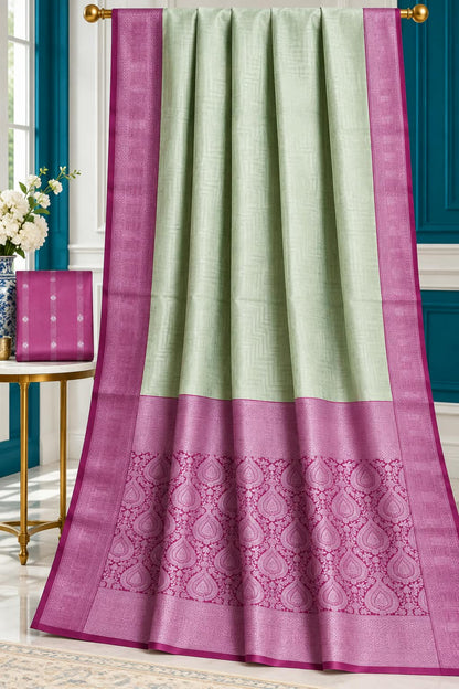 Mint Green Wedding Kanjivaram Silk Saree with Mauve Pink Silver Brocade