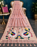Pastel Rose Designer Indian Saree Featuring Dual Golden Zari Framed Borders and Hand-Knotted Tassels