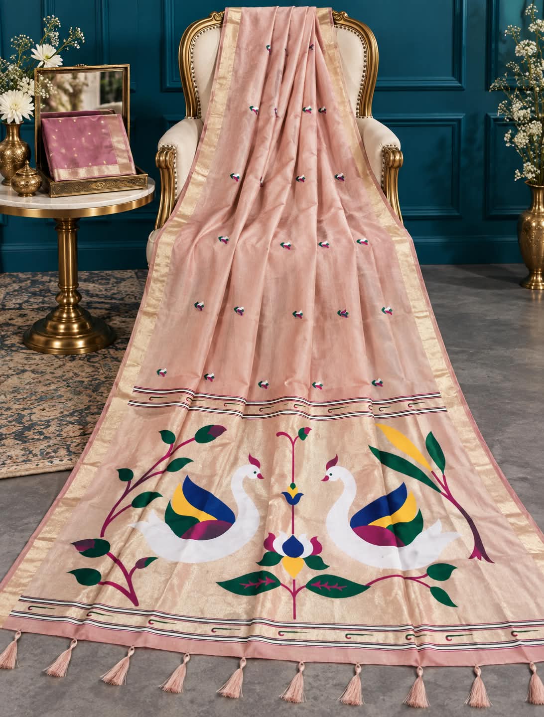Handloom Silk-Cotton Saree with Traditional Twin Peacock Zari Pallu