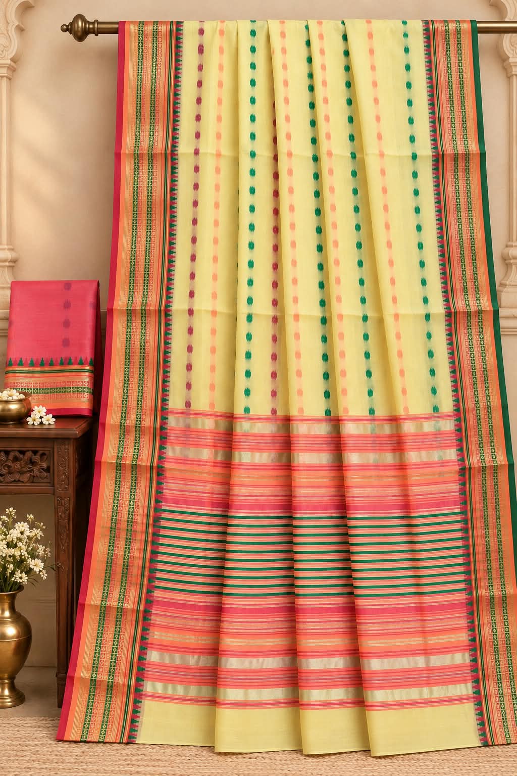 Enchanted Meadow Handspun Primrose Cotton Saree