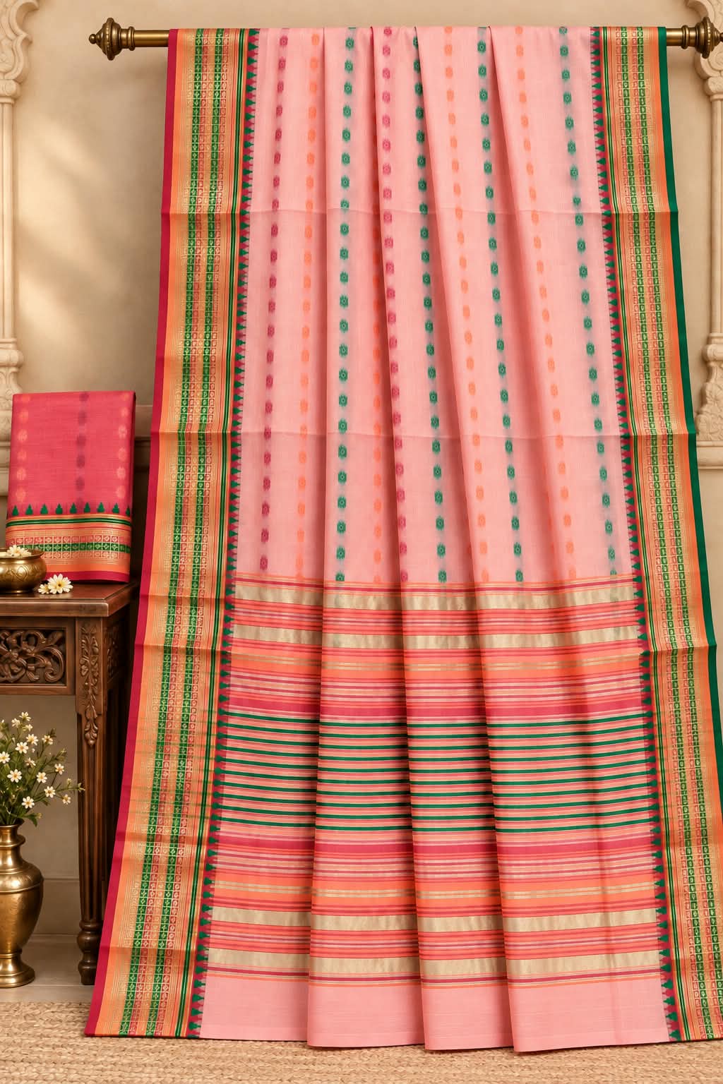 Boutique Pastel Pink Summer Cotton Saree