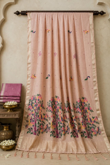 Resham Pichwai Weave   Blush Pink Peshwai Cotton Saree