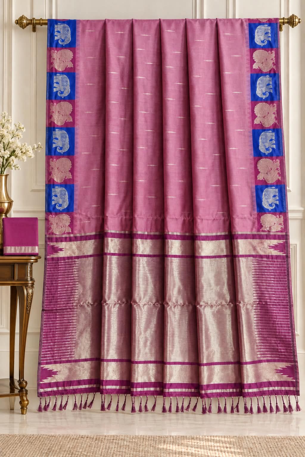 The Orchid Linear  Dusty Mauve Kanchipuram Saree