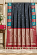 The Architectural Slate Charcoal Kanchipuram Saree