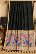 The Royal Midnight Luminous Jet Black Premium Cotton Paithani