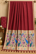 Zavyar Paithani Vol-4 – Deep Maroon Cotton Peacock Border Saree