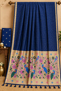 Indigo Blue Paithani Saree with Floral Peacock Weave Saree
