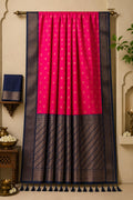 Vibrant Fuchsia Pink & Indigo Blue Kanchipuram Silk Festive Saree