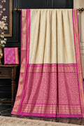 Chanderi Inspired Cream and Magenta Zari Saree