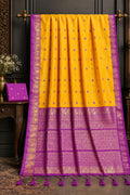 Traditional Canary Yellow and Imperial Purple Cotton Saree