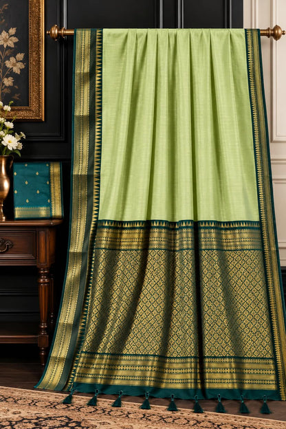 Pastel Citron Elegance Clean Body Gadwal Saree with Festive Border
