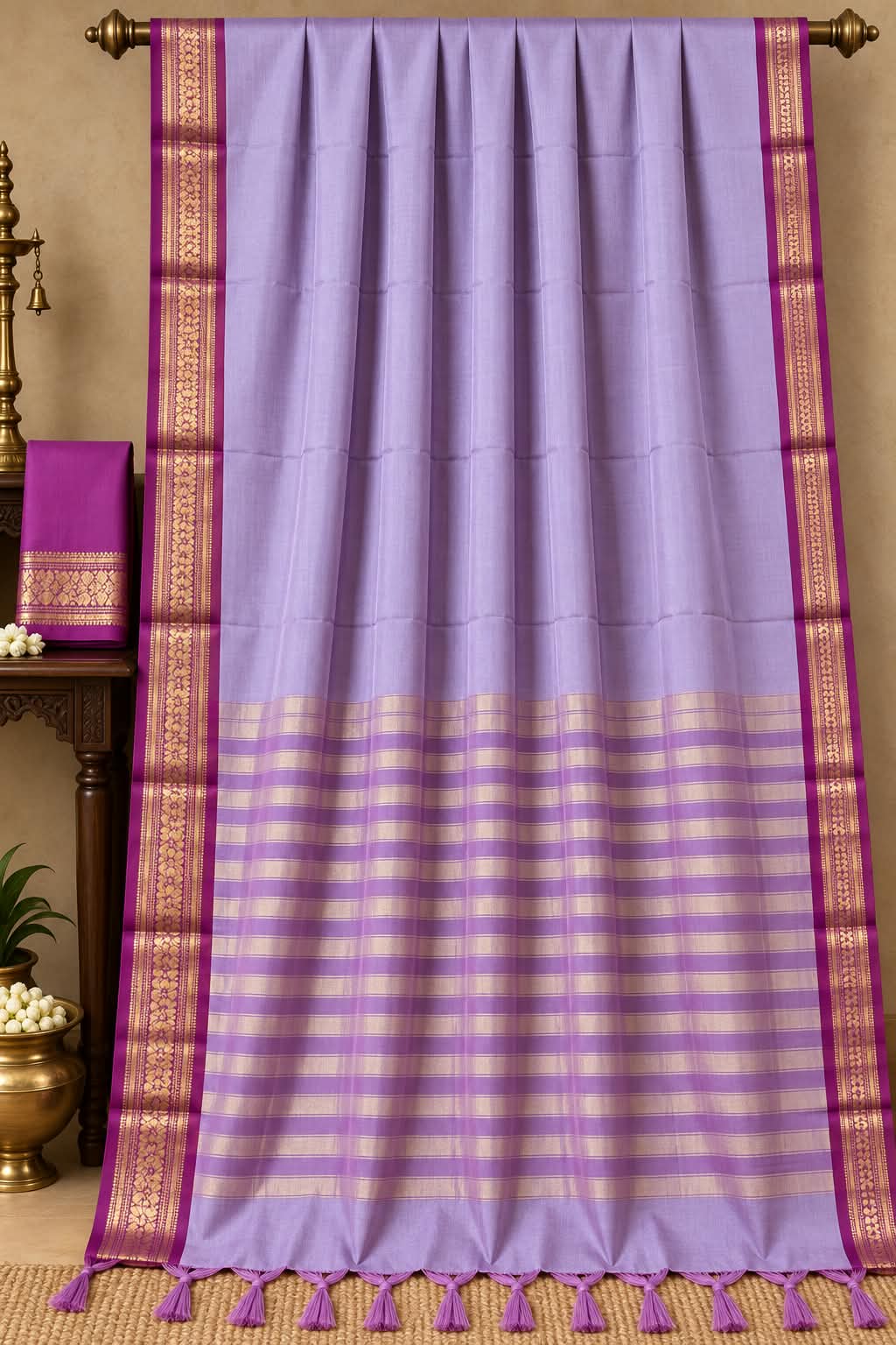 Exude Contemporary Grace with the Lavender Radiance Cotton Silk Saree
