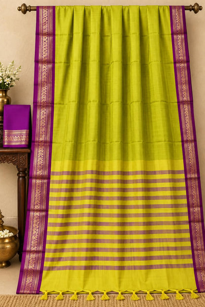 Make a Bold Statement with the Lime Luminescence Cotton Silk Saree