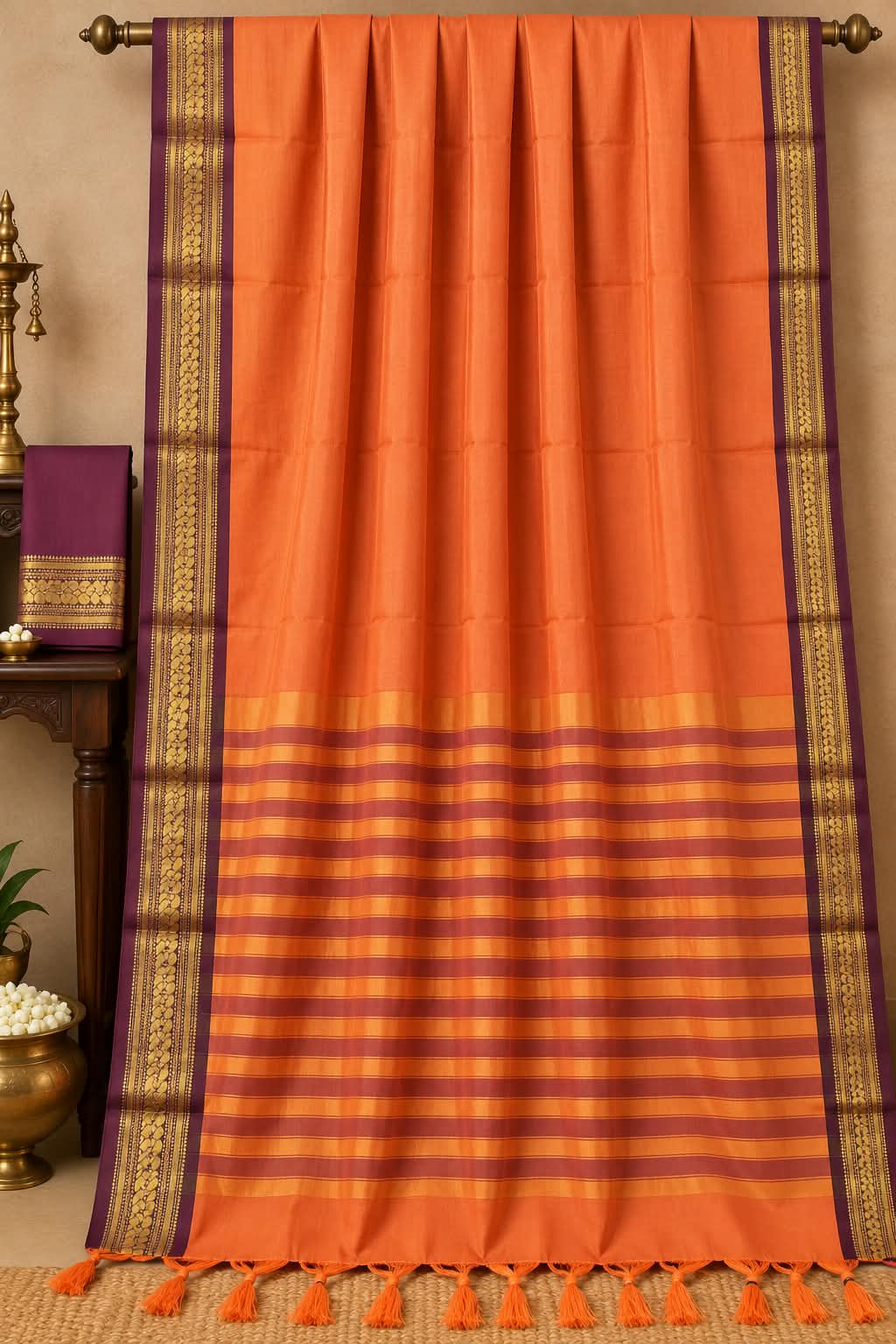 Heritage Glamour with the Sunset & Wine Symphony Cotton Silk Saree