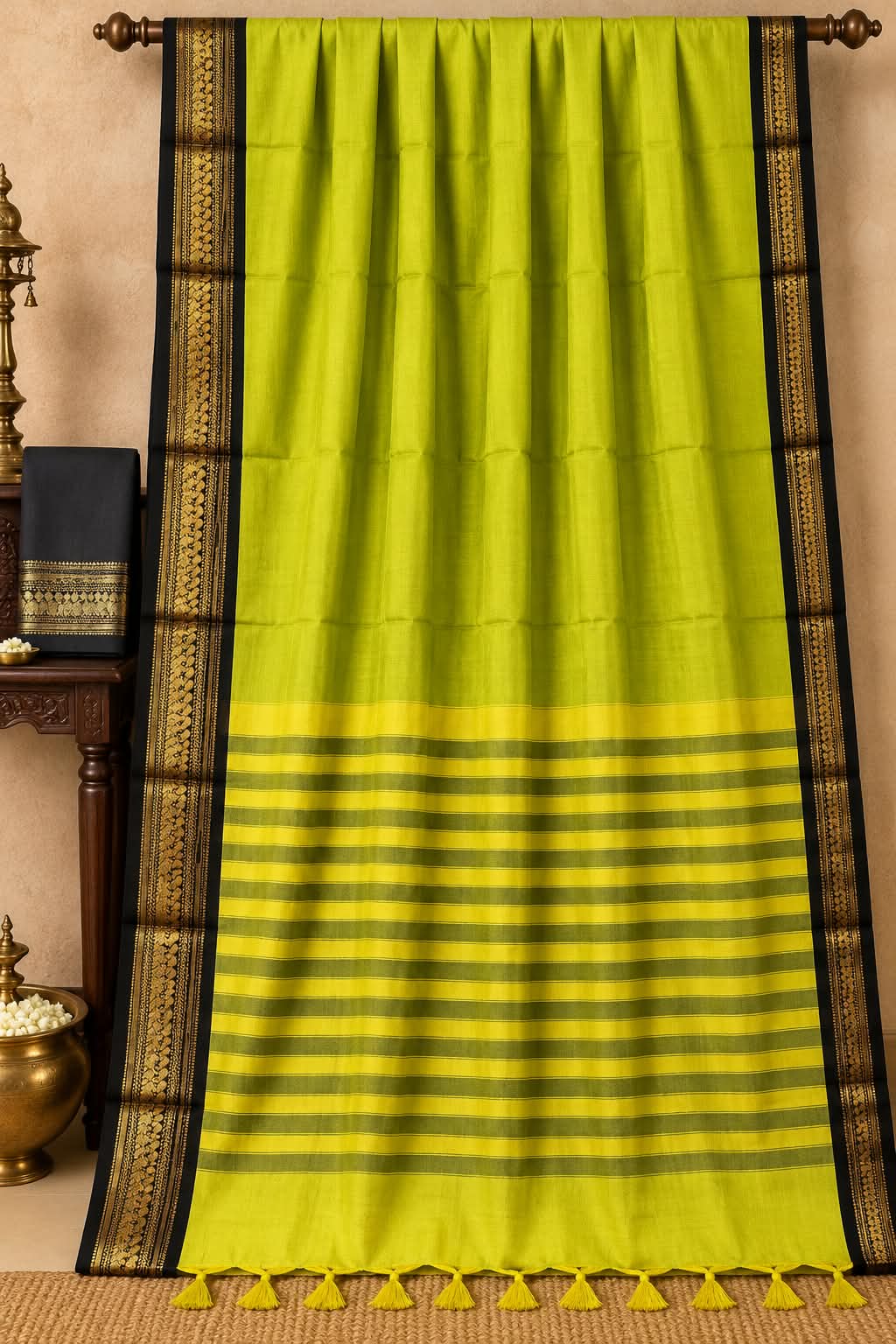 Command Attention with the Onyx Citron Cotton Silk Saree