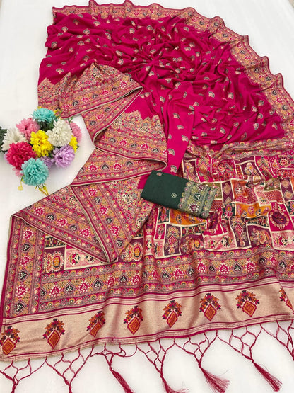 Royal Opulence with the Crimson Pashmina Silk Saree