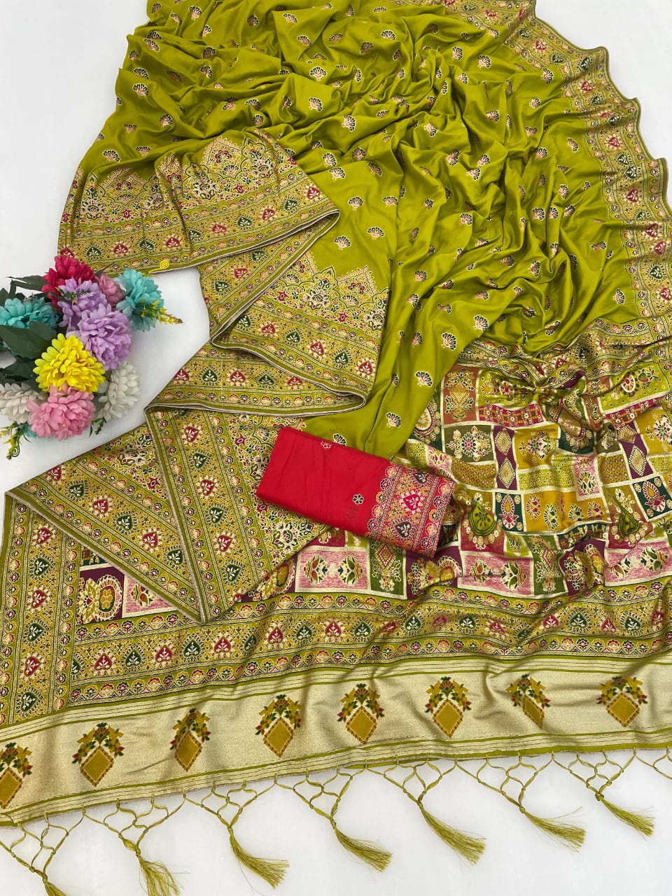 The Imperial Kani Luxury Chartreuse Green Saree