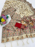 Luxury Cream Woven Silk Saree with Intricate Mosaic Kani Style