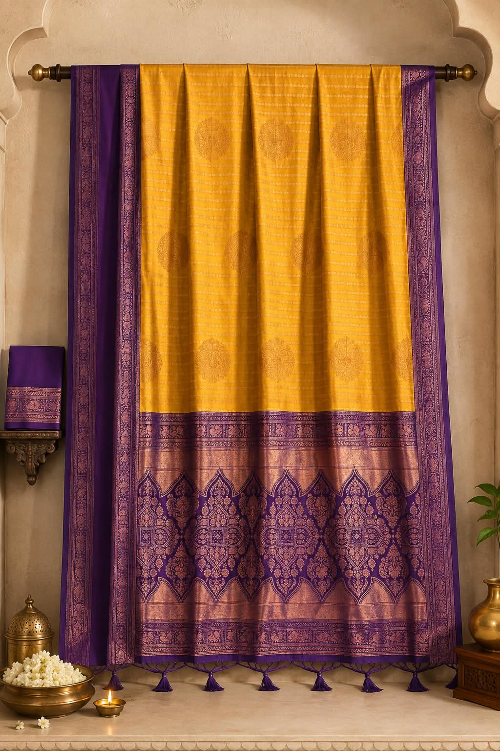 The Sunlit Monarch Warm Honey-Gold Handloom Style Saree