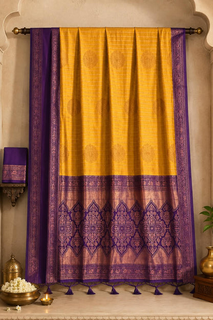 The Sunlit Monarch Warm Honey-Gold Handloom Style Saree